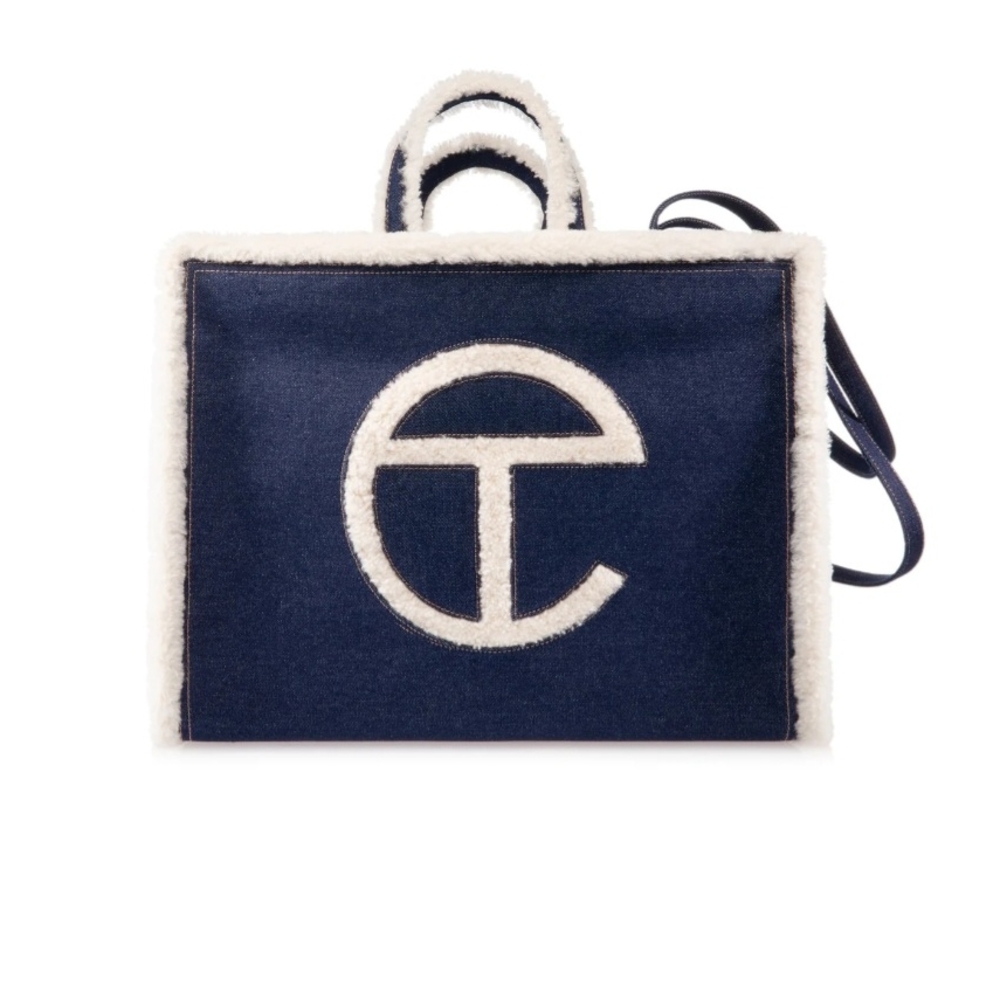 Telfar Navy and White Large Shearling Tote